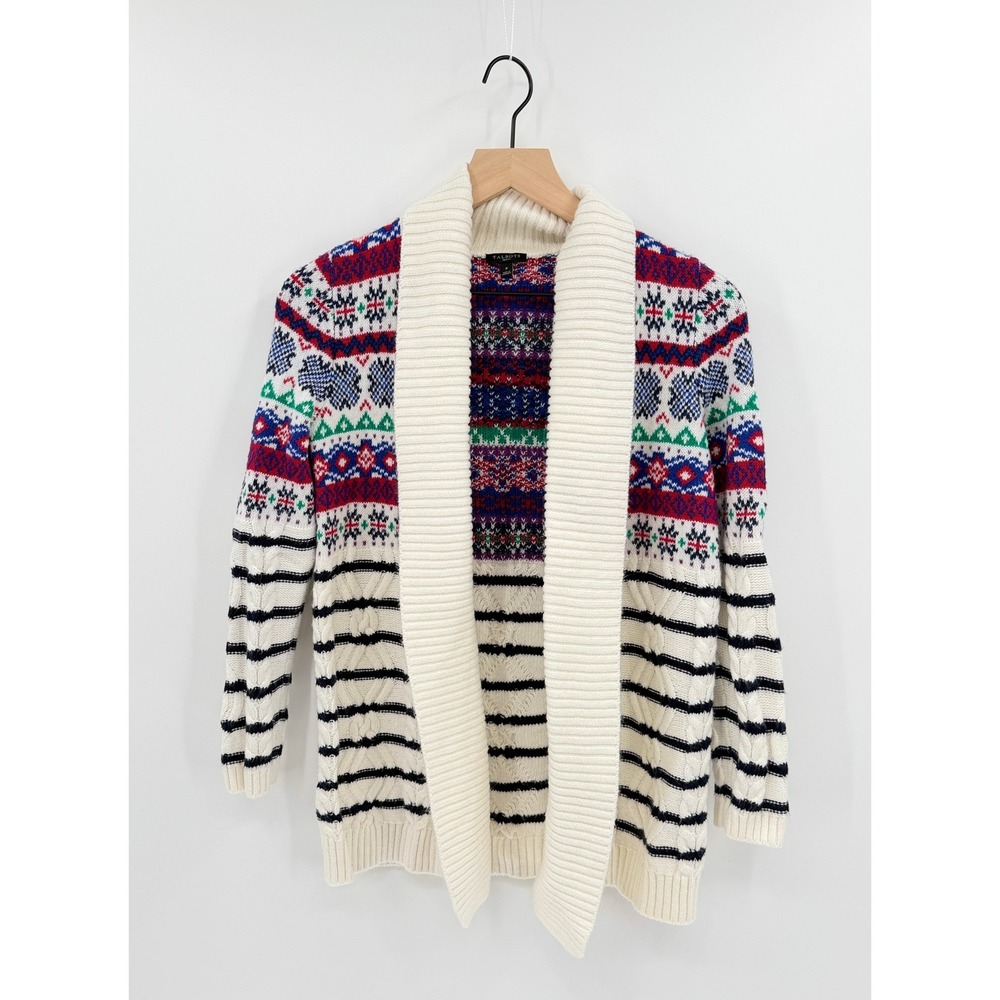 Talbots Fair Isle Open Front Cardigan Size SP Shawl Collar Coastal Grandmother